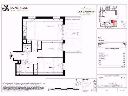 appartement grigny 3 pièce(s) 62 m2