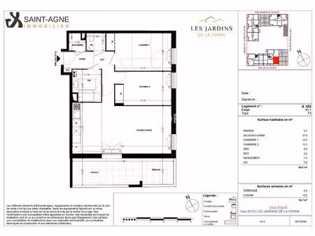 appartement grigny 3 pièce(s) 62 m2
