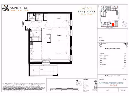 appartement grigny 3 pièce(s) 64.6 m2