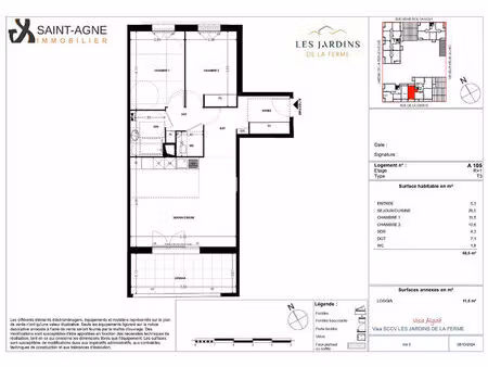 appartement grigny 3 pièce(s) 66.6 m2