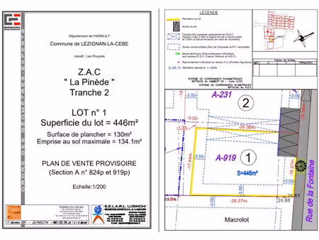 vente terrain 446 m² à lézignan-la-cèbe (34120)  94 000 €
