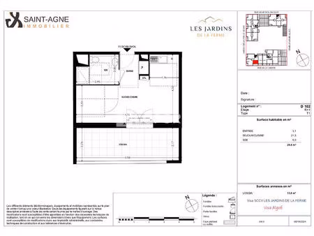 appartement grigny 1 pièce(s) 29.60m2