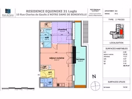 location appartement 2 pièces 49m² notre dame de bondeville 76960