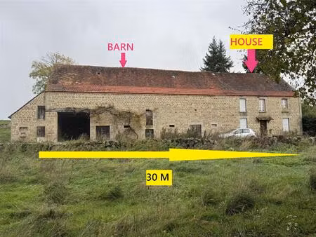 ancienne ferme en pierre à rénover – 130 m² + grange de 250m2 sur terrain de 2 850 m² –...