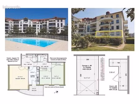 appartement t3 - 75 m² - balcon - box fermé (ve-vh) - cave