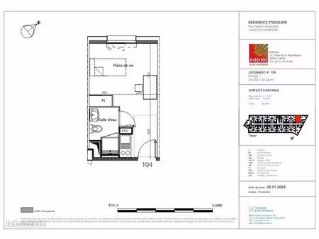 studio 1 pièce 21 m²