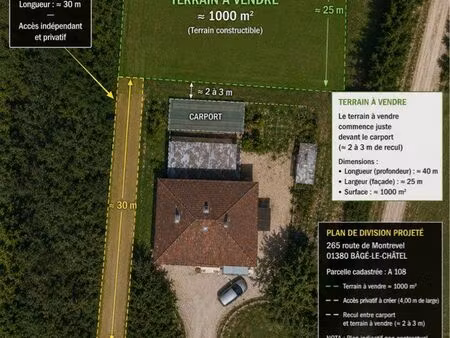terrain constructible ≈ 1000 m² – bâgé-le-châtel (01380)