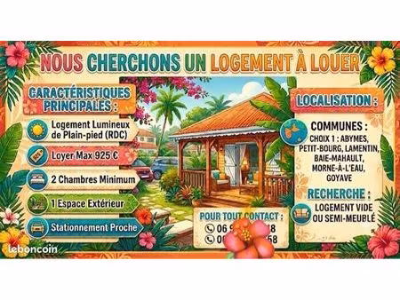 locataire sérieuse recherche t3 plain-pied