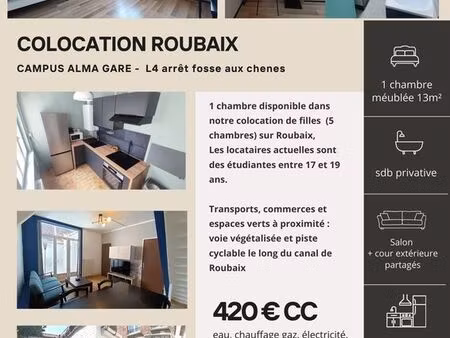 2 chambres dispo - roubaix proche campus alma-gare