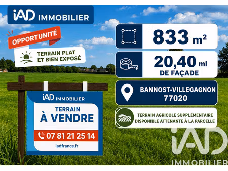 vente terrain 833 m²
