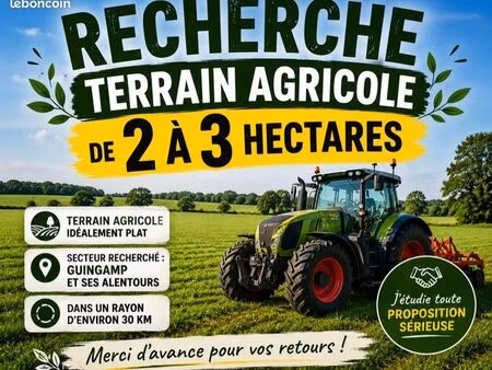 terrain agricole - 3 ha - terrain plat - secteur guingamp