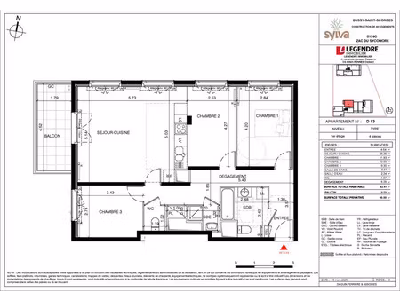 bel appartement 4 pièces au 1er étage avec balcon et 3 chambres