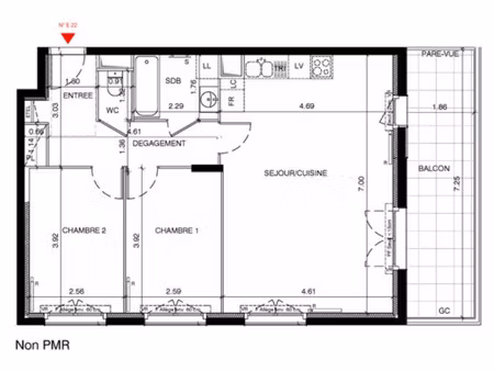 appartement 3 pièces avec grand balcon