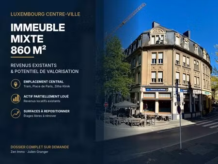 en vente immeuble de rapport 860 m² – 3 800 000 € |luxembourg-centre ville