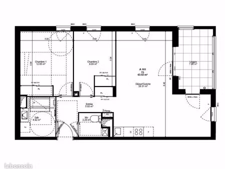 appartement 3 pièces 63 m²