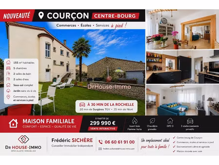 vente maison 9 pièces 155 m² à courçon (17170)  299 990 €