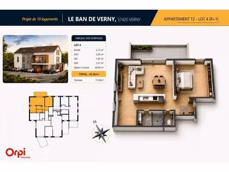 en vente appartement 42 m² – 136 000 € |verny