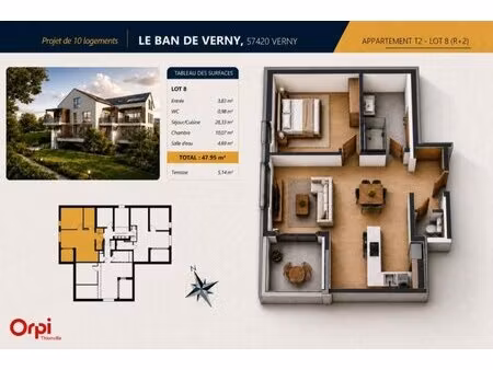 en vente appartement 47 m² – 154 000 € |verny