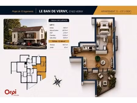 en vente appartement 51 m² – 165 000 € |verny