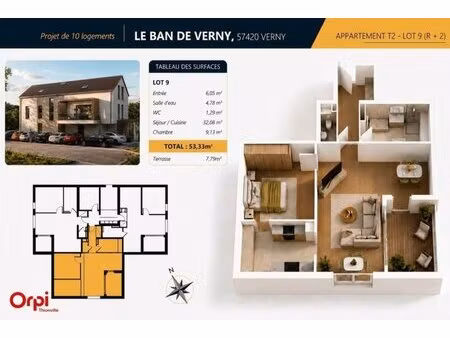 en vente appartement 53 m² – 171 000 € |verny