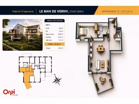 en vente appartement 54 m² – 173 000 € |verny