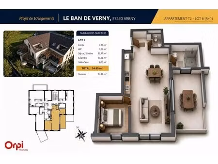 en vente appartement 54 m² – 174 000 € |verny
