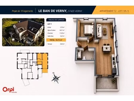 en vente appartement 56 m² – 182 000 € |verny