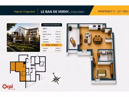 en vente appartement 57 m² – 182 000 € |verny