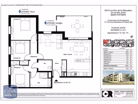 appartement à louer 4 pièces 85.5 m² - poitiers (86) - 817€
