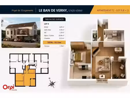 vente appartement 2 pièces 53 m² verny (57420)
