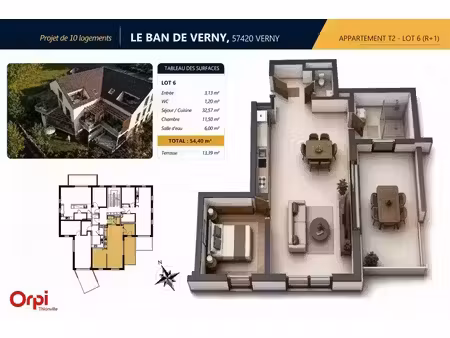 vente appartement 2 pièces 54 m² verny (57420)