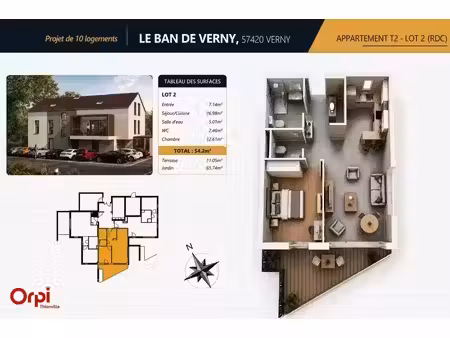 vente appartement 2 pièces 54 m² verny (57420)