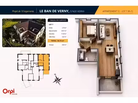 vente appartement 2 pièces 56 m² verny (57420)