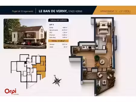 vente appartement 2 pièces 51.69 m² à verny (57420)  165 000 €