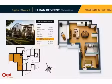 vente appartement 2 pièces 57.03 m² à verny (57420)  182 000 €
