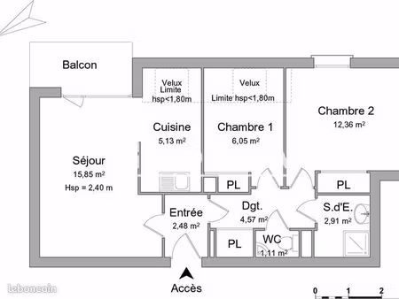 appartement 3 pièces 50 m²