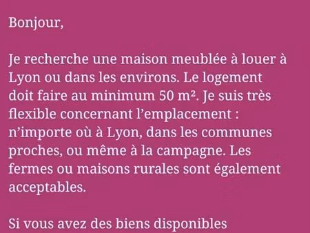recherche maison meublée à louer – lyon et environs