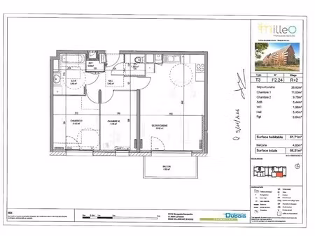 location appartement 3 pièces 62m² marquette lez lille 59520