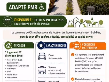 rare - a louer logement t2 neuf pmr à chamole - dispositif prêt locatif à usage social