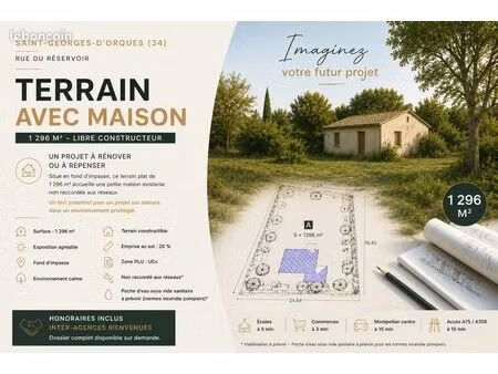 terrain 1 296 m² avec maison et fort potentiel