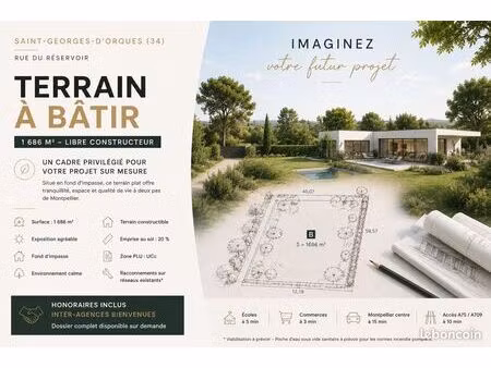 saint-georges-d’orques – terrain à bâtir 1 686 m² en fond d’impasse