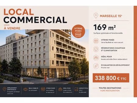 local commercial de 169 m2 à marseille 15
