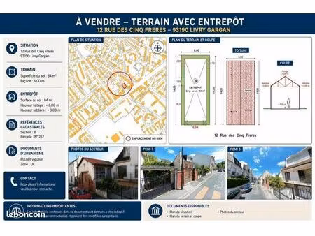 terrain +entrepôt à vendre livry-gargan