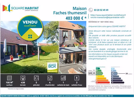 maison à vendre 5 pièces 100 m² - faches-thumesnil (59) - 403 000€