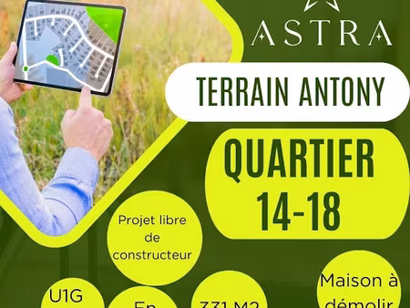vente terrain 72.6 m² à antony (92160)  556 200 €