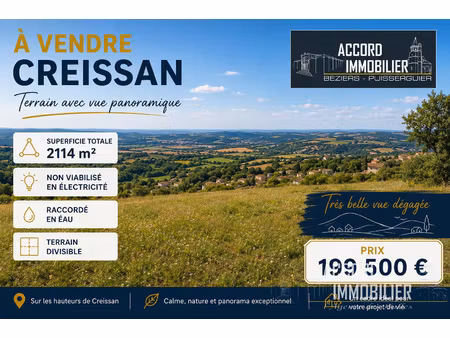 creissan terrain constructible de 2 114 m2 avec vue dégagé
