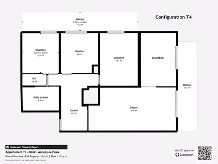 vente appartement 4 pièces  88.92m²  annecy
