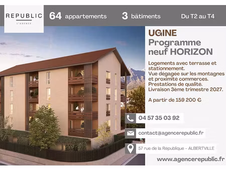 vente appartement 2 pièces 40.9 m² à ugine (73400)  159 200 €