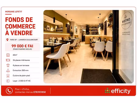 vente locaux professionnels 60 m² à paris 18ème (75018)  99 000 €