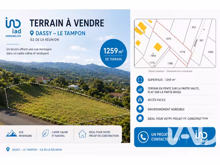 vente terrain 1259 m² à le tampon (97430)  210 000 €